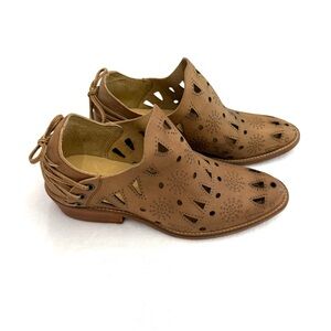 Musse & Cloud Anthropology Camel Brown Leather Laser Cut Ankle Booties Size 8